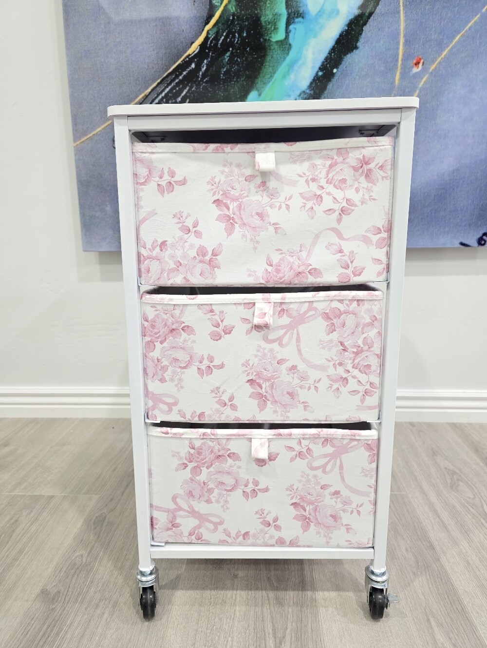 D'Artisan Studio 3-Drawer Rolling Storage Pink Bow Cart Organizer New